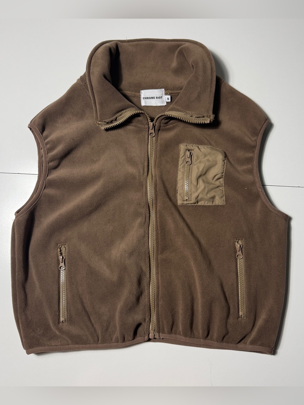 Chrome Riot Fleece Vest Women’s Small Brown Full Zip Utility Gorpcore Outdoor